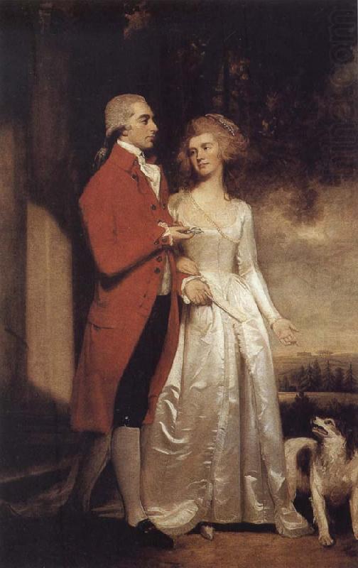 Sir Christopher and Lady Sykes strolling in the garden at Sledmere, George Romney